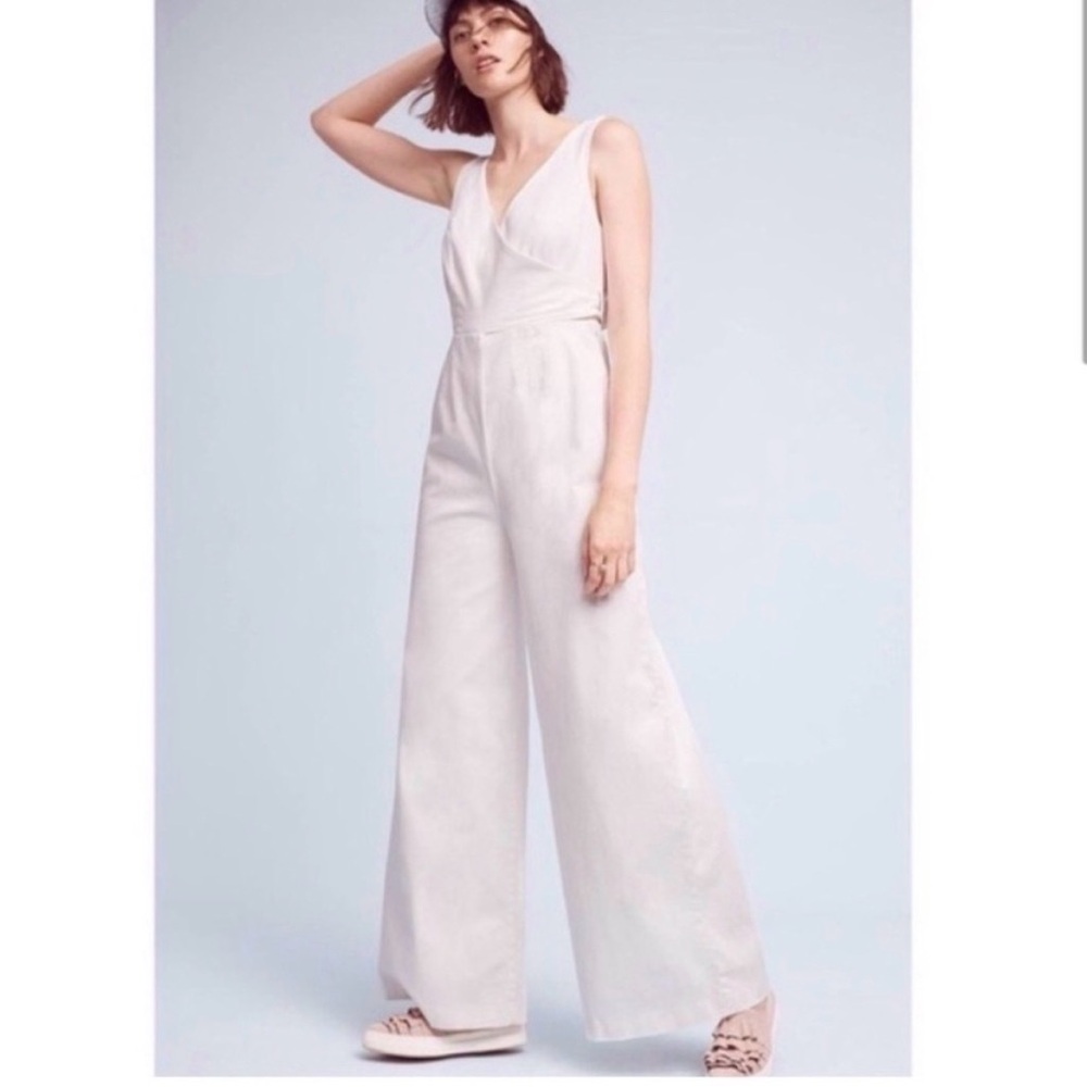 Anthropologie Sleeveless Wide-Leg Jumpsuit in Light Cream - Picture 1 of 16
